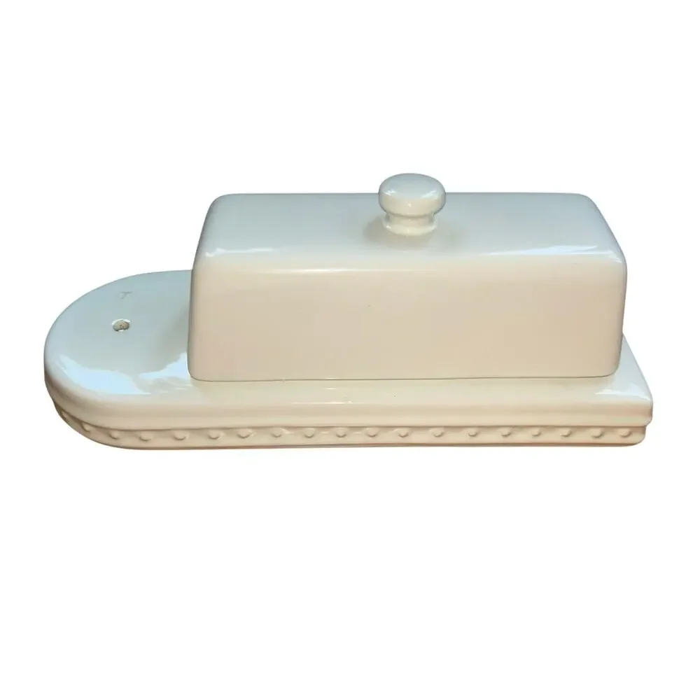 NWOB Nora Fleming Retired Covered Butter Dish Pearl Dot Stoneware